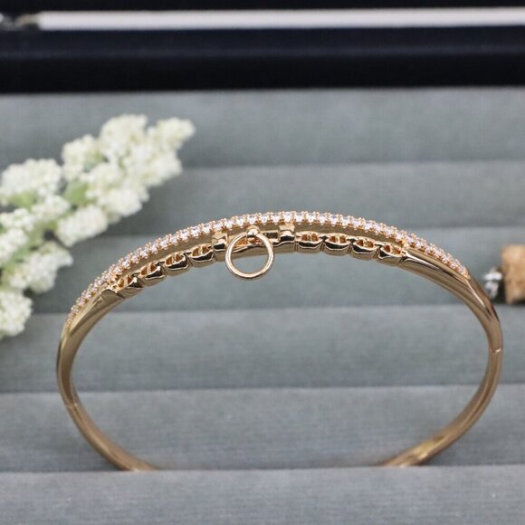 Rose Gold Chain Link Bangle with Dangling Ring, XPBL0576 - Picture 11 of 11